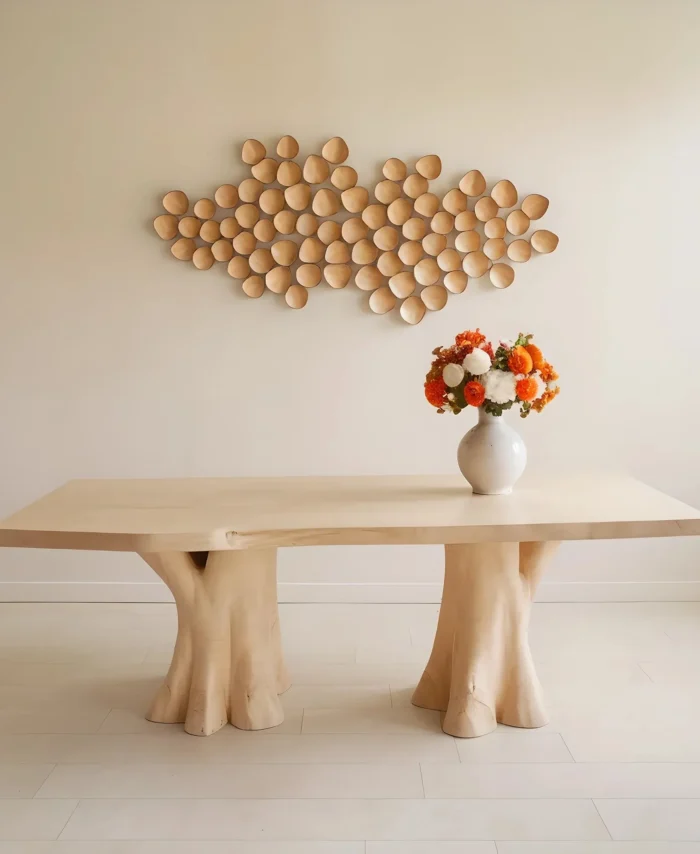 Timber Entryway Table Dual Trunk Base Design