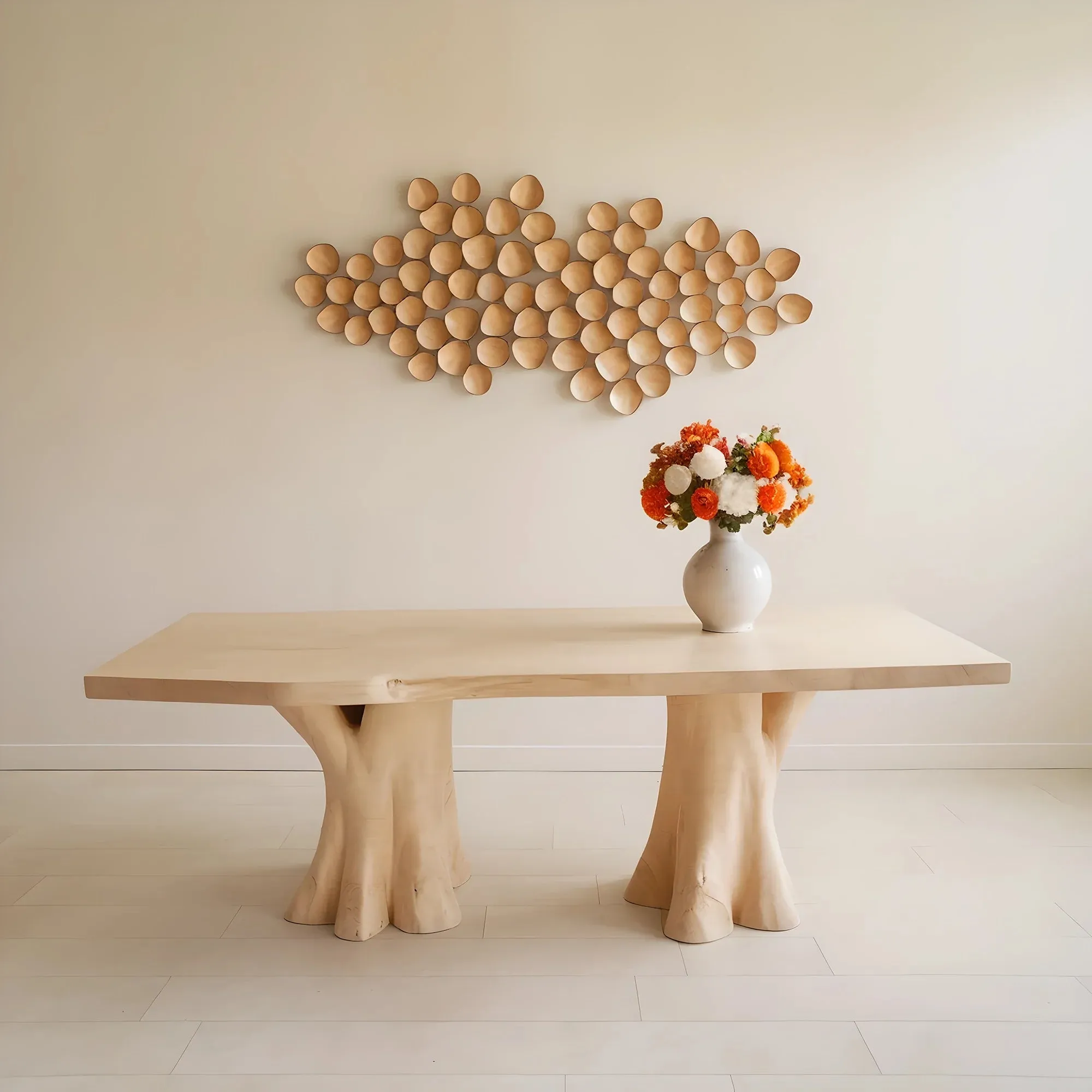 Timber Entryway Table Dual Trunk Base Design
