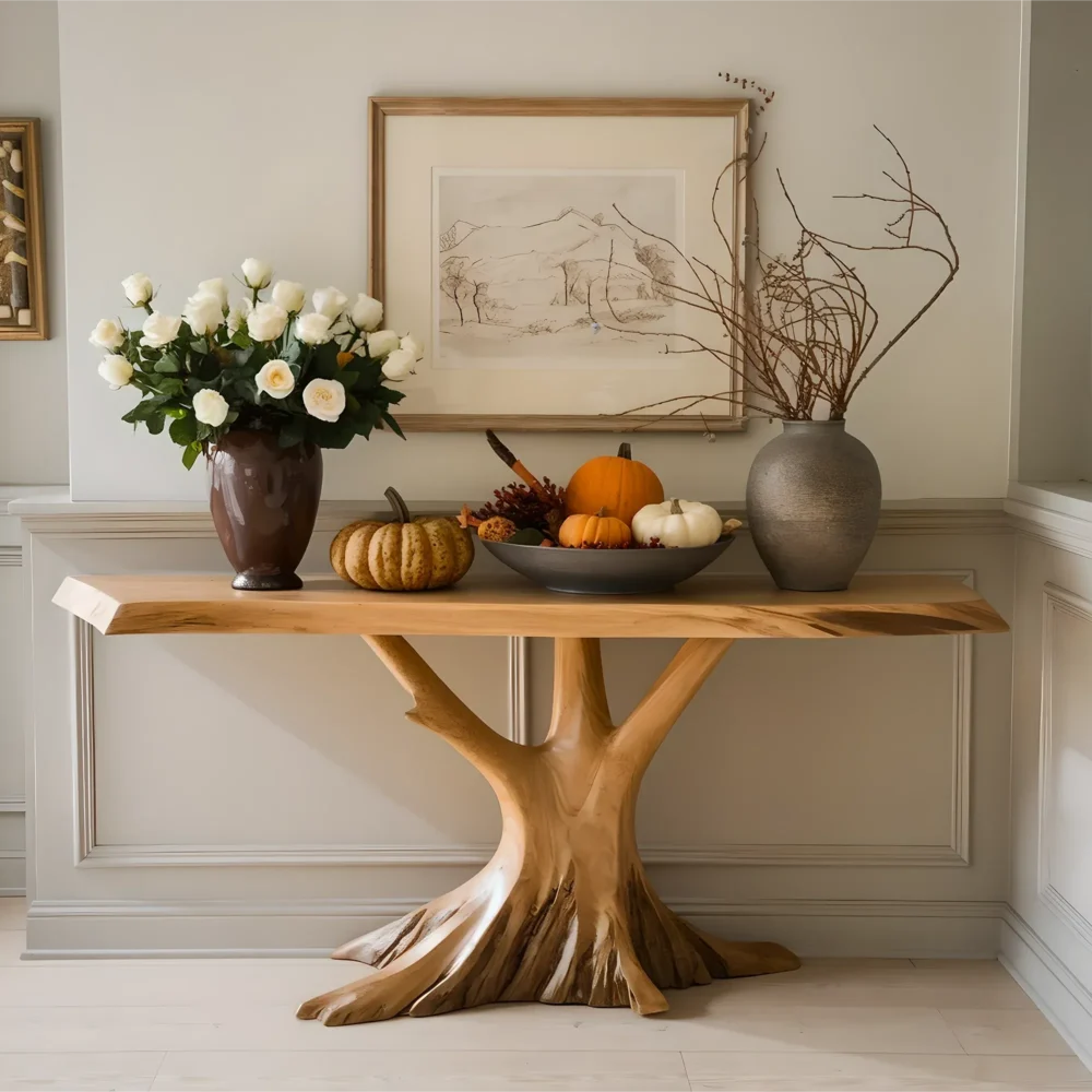 Hardwood Foyer Table Durable Natural Grain