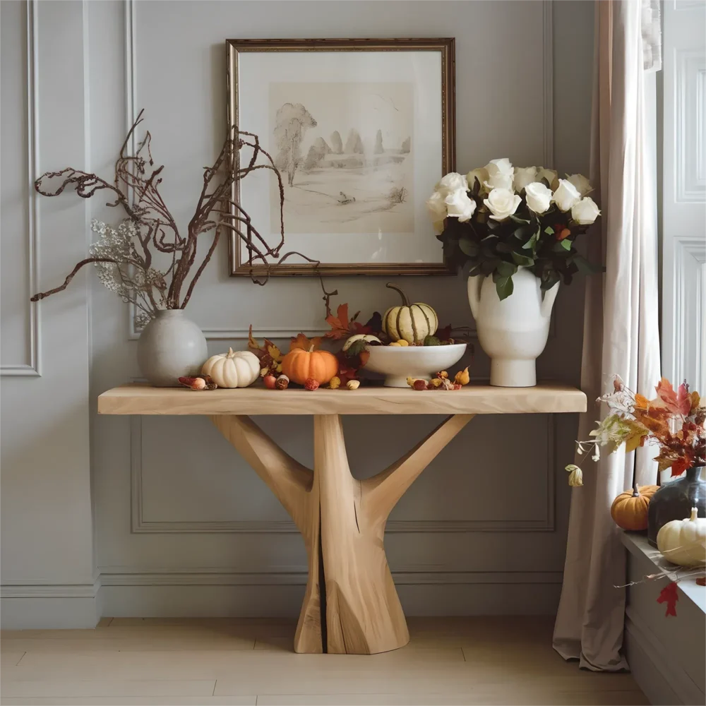 Tree Motif Entryway Table Handcrafted Hardwood
