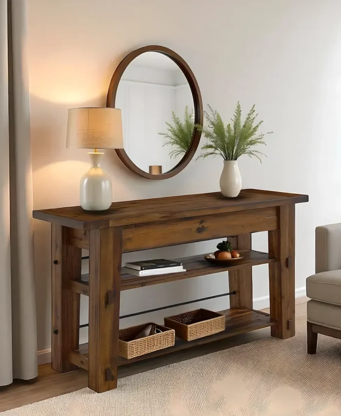 Loft Style Hall Table Wood Top Metal Base